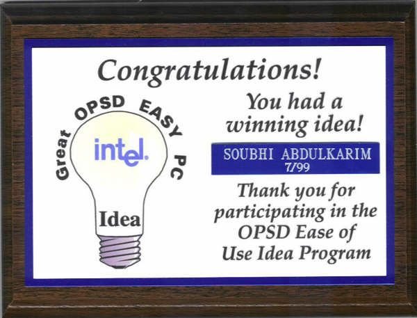 Great OPSD Easy PC Idea award plaque, 1999